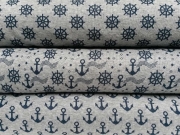 RESTST�CK 145cm Jacquard Jersey Kringel, dunkelblau grau