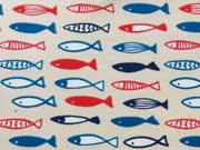 Jersey Fische - blau/rot auf hellbeige