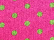 Jersey hellgr�ne Punkte 0,7cm auf Pink
