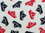 Jersey Papierschiffchen navy/rot auf wei�
