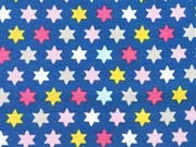 Jersey Paisley & Stars Sterne bunt auf blau