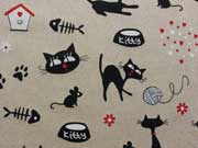 Leinenlook Katzen - natur/schwarz