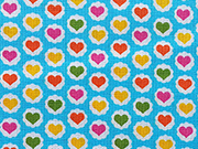 Baumwollstoff bunte Mini Herzen, t�rkis