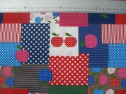 Baumwollstoff �pfel Sterne Streifen Patchwork Look rot blau
