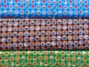 Baumwollstoff bunte Pilze Kreise, gr�n