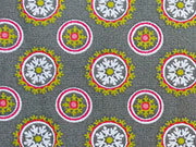 Baumwolle R�dchen/Blumen-grau/hellgr�n