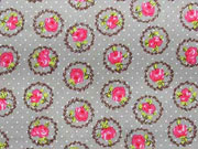 Baumwolle Rosen im Rankenkreis, pink beige
