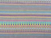 RESTST�CK 45 cm Stenzo Jacquard Strick mit Inkamuster-lila t�rkis