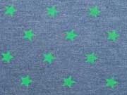 RESTST�CK 36 cm Sweat Sterne 1 cm, gr�n auf jeansblau melange