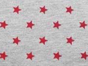 Sweat Sterne 1 cm, rot auf grau melange