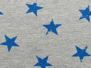 RESTST�CK 150 CM Sweatstoff Sterne 3,5 cm mittelblau grau melange B-Ware