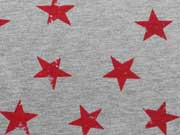 Sweat Sterne 3,5 cm , rot auf grau melange