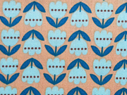 Popelin Tulpen, hellt�rkis/petrol auf beige