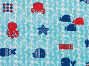 Baumwollstoff maritime Motive Underwater Life - hellblau