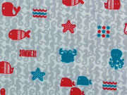 Baumwollstoff maritime Motive Underwater Life - hellgrau wei�