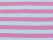 Viskosejersey Streifen 0,8 cm, weiss/rosa
