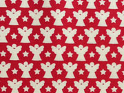 Baumwollstoff Sterne Engel, cremewei� rot