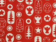 Baumwollstoff Engel Sterne Weihnachtsb�ume, rot