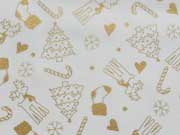 Baumwollstoff Weihnachtsb�ume Nikolausstiefel Glitzer, gold cremewei�