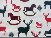 Baumwollstoff weihnachtliche Hirsche & Schaukelpferde, cremeweiss