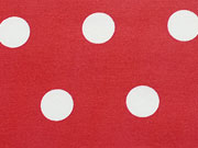beschichtete Baumwolle Punkte 1,6cm, wei� auf rot