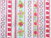 beschichtete Baumwolle Herzen Blumen Bord�re, helltuerkis