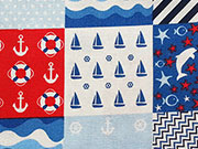 Baumwollstoff Anker Delfine Boote Patchworkstil, wei� blau